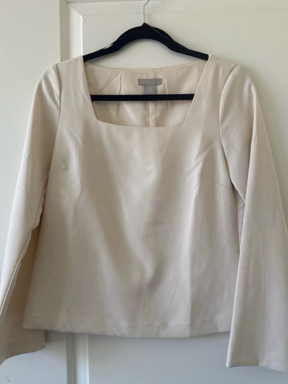 H&M Cream Square Neck Long Sleeve Blouse Top